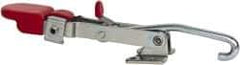 De-Sta-Co - 375 Lb Capacity, Horizontal, J Hook, Flanged Base, Carbon Steel Pull Action Latch Clamp - 4" Drawing Movement, 9.45" OAL, Thumb Handle - Eagle Tool & Supply