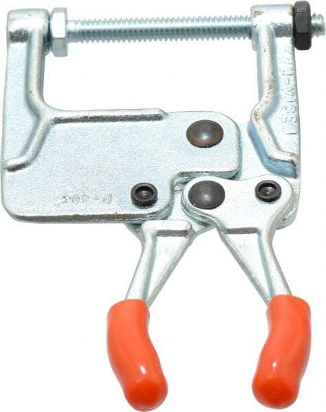Lapeer - 181.44 Kg Load Capacity, 1-3/16" Throat Depth, 4-3/4" OAL, Carbon Steel, C Style Plier Clamp - 1-15/16" Max Jaw Capacity, 1/4-20 Spindle, 1.94" Open Throat Height, Orange Handle, Spindle End - Eagle Tool & Supply