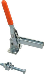 Lapeer - 200 Lb Holding Capacity, Vertical Handle, Manual Hold Down Toggle Clamp - 60° Handle Movement, 110° Bar Opening, U-Bar, Flanged Base, Carbon Steel - Eagle Tool & Supply