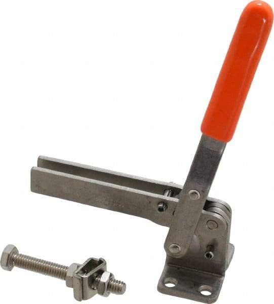Lapeer - 200 Lb Holding Capacity, Vertical Handle, Manual Hold Down Toggle Clamp - 60° Handle Movement, 110° Bar Opening, U-Bar, Flanged Base, Stainless Steel - Eagle Tool & Supply