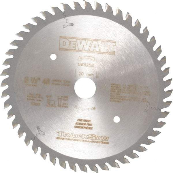 DeWALT - 6-1/2" Diam, 20mm Arbor Hole Diam, 48 Tooth Wet & Dry Cut Saw Blade - Carbide-Tipped, Crosscutting, Mitering, Ripping, Truing Action, Standard Round Arbor - Eagle Tool & Supply