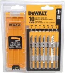 DeWALT - 10 Piece, 3" to 4" Long, 6 to 18 Teeth per Inch, Bi-Metal and High Carbon Steel Jig Saw Blade Set - U-Shank - Eagle Tool & Supply