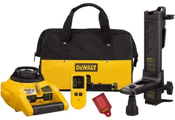 DeWALT - 100' (Interior) & 600' (Exterior) Measuring Range, 1/4" at 100' & 2mm at 10m Accuracy, Self-Leveling Rotary Laser with Detector - ±5° Self Leveling Range, 600 RPM, 2-D Battery Included - Eagle Tool & Supply