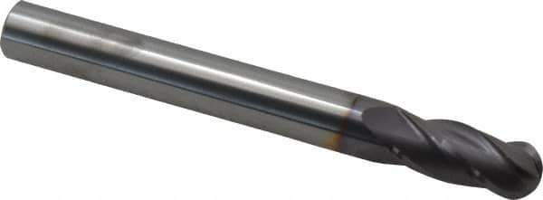 Niagara Cutter - 7/16" Diam, 1" LOC, 4 Flute Solid Carbide Ball End Mill - TiAlN Finish, Single End, 4" OAL, 7/16" Shank Diam, Spiral Flute - Eagle Tool & Supply