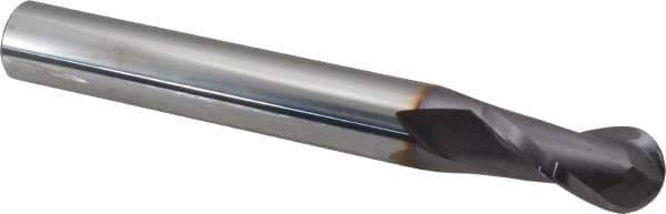 Niagara Cutter - 1/2" Diam, 1" LOC, 2 Flute Solid Carbide Ball End Mill - TiAlN Finish, Single End, 4" OAL, 1/2" Shank Diam, Spiral Flute - Eagle Tool & Supply