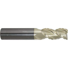 ProMax - 3/8" Diam, 7/8" LOC, 3 Flute Solid Carbide Roughing & Finishing Corner Radius End Mill - ZrN Finish, 2-1/2" OAL, 3/8" Shank Diam, Weldon Shank, 40° Helix, Centercutting, Regular Length - Eagle Tool & Supply