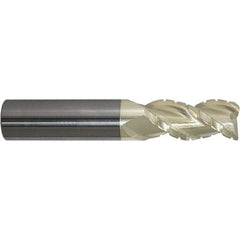ProMax - 5/8" Diam, 1-1/4" LOC, 3 Flute Solid Carbide Roughing & Finishing Corner Radius End Mill - ZrN Finish, 3-1/2" OAL, 5/8" Shank Diam, Weldon Shank, 40° Helix, Centercutting, Regular Length - Eagle Tool & Supply