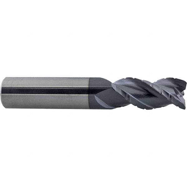 ProMax - 1/4" Diam, 3/4" LOC, 3 Flute Solid Carbide Roughing & Finishing Corner Radius End Mill - AlTiN Finish, 2-1/2" OAL, 1/4" Shank Diam, Straight Shank, 40° Helix, Centercutting - Eagle Tool & Supply