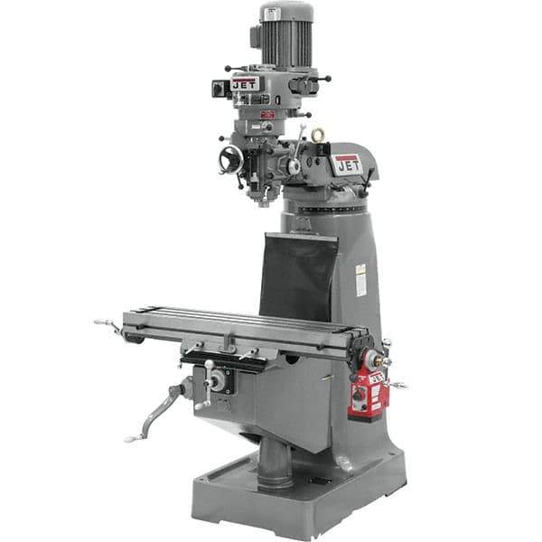 Jet - 9" Table Width x 42" Table Length, Variable Speed Pulley Control, 1 Phase Knee Milling Machine - R8 Spindle Taper, 2 hp - Eagle Tool & Supply