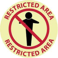 NMC - Restricted Area - Restricted Area, Anti-Skid Polyester Floor Sign - Round, Red & Black on Yellow (Glow), Adhesive Backed, For Security & Admittance - Eagle Tool & Supply