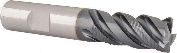 Iscar - 5/8" Diam, 1-1/4" LOC, 4 Flute Solid Carbide Roughing & Finishing Corner Chamfer End Mill - TiAlN Finish, 3-1/2" OAL, 5/8" Shank Diam, Weldon Shank, 45° Helix, Centercutting - Eagle Tool & Supply