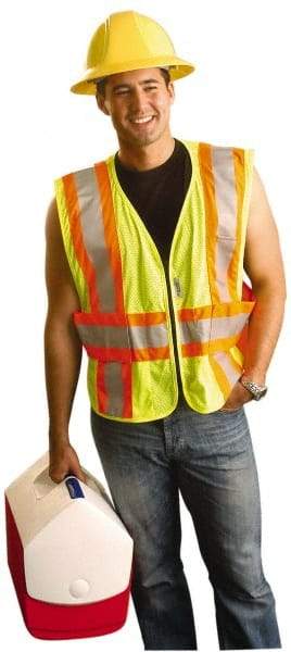 OccuNomix - Size XL/2XL High Visibility Yellow Mesh Expandable Vest - 50 to 56" Chest, ANSI 107-2015, Zipper Closure, 3 Pockets, Polyester - Eagle Tool & Supply