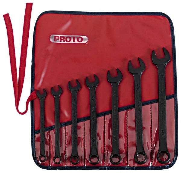 Proto - 7 Piece, 3/8" to 3/4", 12 Point Combination Wrench Set - Inch Measurement Standard, Black Oxide Finish, Comes in Nylon Roll - Eagle Tool & Supply