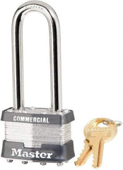 Master Lock - 2-1/2" Shackle Clearance, Keyed Alike Laminated Steel Padlock - 5/16" Shackle Diam, Steel - Eagle Tool & Supply