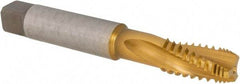 Emuge - 1/4-18 NPT, 15° Helix, 3 Flutes, TiN Finish, Cobalt, Spiral Flute Pipe Tap - Right Hand Flute, 1.06" Thread Length, 0.421" Square Size, Series KEG - Eagle Tool & Supply