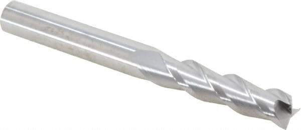 SGS - 3/8", 1-1/2" LOC, 3/8" Shank Diam, 3-1/2" OAL, 3 Flute, Solid Carbide Square End Mill - Single End, Uncoated, Spiral Flute, 38° Helix, Right Hand Cut, Right Hand Flute, Series 43 - Eagle Tool & Supply