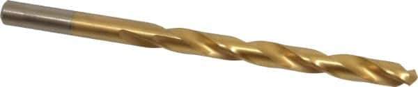 Chicago-Latrobe - Letter F 135° High Speed Steel Jobber Drill - TiN Finish, Right Hand Cut, Spiral Flute, Straight Shank, 4-1/8" OAL, Split Point - Eagle Tool & Supply