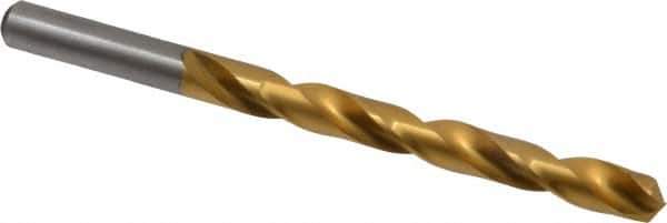 Chicago-Latrobe - Letter T 135° High Speed Steel Jobber Drill - TiN Finish, Right Hand Cut, Spiral Flute, Straight Shank, 4-7/8" OAL, Split Point - Eagle Tool & Supply