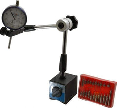 Teclock - 0.001" Graduation, 0-100 Dial Reading, Indicator & Base Kit - 2" Base Length x 2-1/4" Base Width x 2-1/4" Base Height - Eagle Tool & Supply