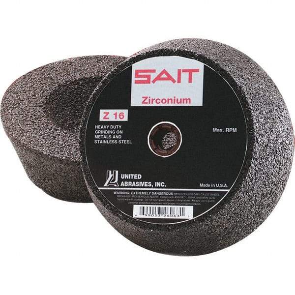 Sait - 6" Diam x 2" Thick, R Hardness, 16 Grit Surface Grinding Wheel - Zirconia Alumina, Type 11, Very Coarse Grade, 6,050 Max RPM, Resinoid Bond - Eagle Tool & Supply