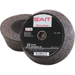 Sait - 6" Diam x 2" Thick, R Hardness, 16 Grit Surface Grinding Wheel - Zirconia Alumina, Type 11, Very Coarse Grade, 6,050 Max RPM, Resinoid Bond - Eagle Tool & Supply