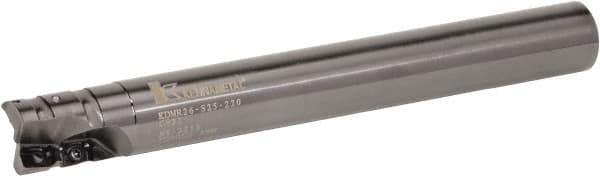 Kennametal - 21mm Cut Diam, 22mm Max Depth of Cut, 20mm Shank Diam, 200mm OAL, Indexable Square Shoulder Helical End Mill - GOMT 1003.., JOMT 1003.. Inserts, Cylindrical Shank, 0° Lead Angle, Series KDMR - Eagle Tool & Supply