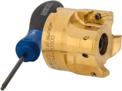 Seco - 2" Cut Diam, 0.295" Max Depth, 3/4" Arbor Hole, 4 Inserts, XPKX12 Insert Style, Indexable Copy Face Mill - R220.97-12 Cutter Style, 30,000 Max RPM, 1.77" High, Through Coolant, Series R220 - Eagle Tool & Supply