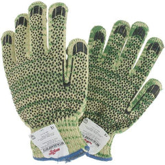 Whizard - Size M, ANSI Cut Lvl A6, Cut Resistant Gloves - Palm & Fingertips Coated, Yellow/Green - Eagle Tool & Supply