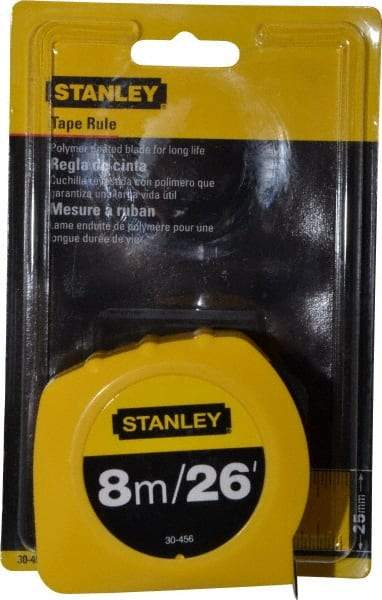 Stanley - 26' x 1" Yellow Blade Tape Measure - 1/32 & 1/16" & 1mm Graduation, Inch/Metric Graduation Style, Yellow Case - Eagle Tool & Supply