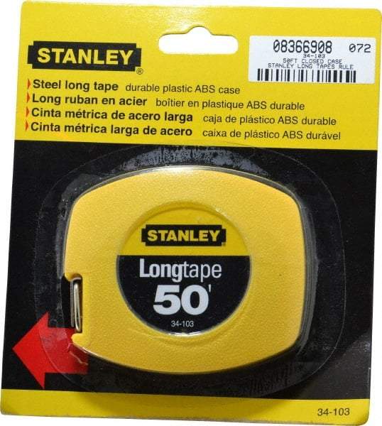 Stanley - 50' x 3/8" Yellow Blade Tape Measure - 1/8" Graduation, Inch Graduation Style, Yellow Case - Eagle Tool & Supply