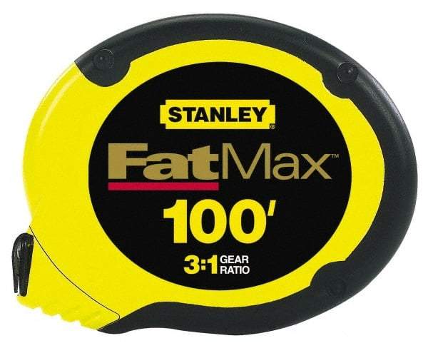 Stanley - 100' x 3/8" Yellow Blade Tape Measure - 1/8" Graduation, Inch Graduation Style, Yellow/Black Case - Eagle Tool & Supply
