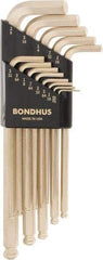 Bondhus - 13 Piece L-Key Ball End Hex Key Set - Hex Range 0.05 to 3/8", Steel - Eagle Tool & Supply