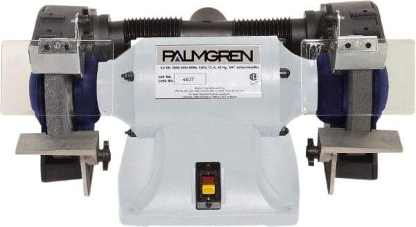 Palmgren - 8" Wheel Diam x 1" Wheel Width, 3/4 hp Grinder - 5/8" Arbor Hole Diam, 1 Phase, 3,450 Max RPM, 120/240 Volts - Eagle Tool & Supply