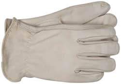 PRO-SAFE - Size L (9) Grain Cowhide General Protection Work Gloves - For Work & Driver, Uncoated, Slip-On Cuff, Full Fingered, Natural, Paired - Eagle Tool & Supply