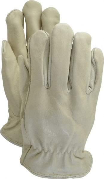 PRO-SAFE - Size M (8) Grain Cowhide General Protection Work Gloves - For Work & Driver, Uncoated, Slip-On Cuff, Full Fingered, Natural, Paired - Eagle Tool & Supply