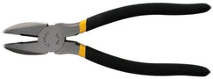 Stanley - 8-3/4" OAL, 1-15/32" Jaw Length, Side Cutting Linesman's Pliers - Serrated Jaw, Round Nose Head, Dual Dipped Handles - Eagle Tool & Supply