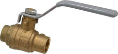 Value Collection - 1/2" Pipe, Full Port, Brass Standard Ball Valve - Inline - One Way Flow, Soldered x Soldered Ends, Lever Handle, 500 WOG - Eagle Tool & Supply