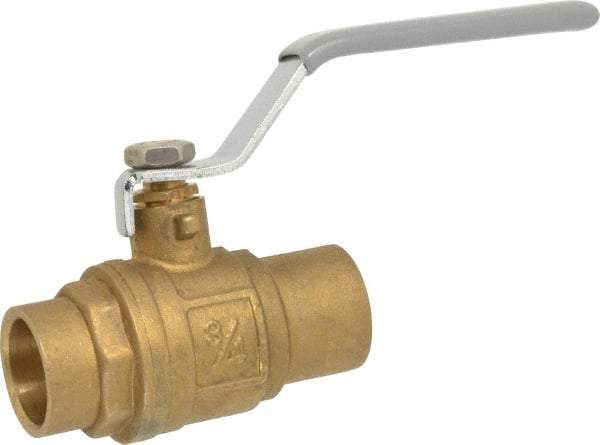 Value Collection - 3/4" Pipe, Full Port, Brass Standard Ball Valve - Inline - One Way Flow, Soldered x Soldered Ends, Lever Handle, 500 WOG - Eagle Tool & Supply
