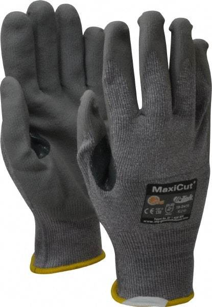 ATG - Size XL (10), ANSI Cut Lvl A4, Puncture Lvl 3, Abrasion Lvl 4, Nitrile Coated Cut Resistant Gloves - 9" Long, Palm & Fingers Coated, Dyneema Lining, Knit Wrist, Gray, Paired - Eagle Tool & Supply