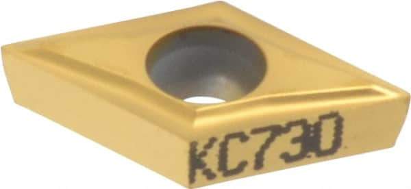 Kennametal - DCGT21.50 LF Grade KC730 Carbide Turning Insert - TiN Finish, 55° Diamond, 1/4" Inscr Circle, 3/32" Thick, 0.0039" Corner Radius - Eagle Tool & Supply