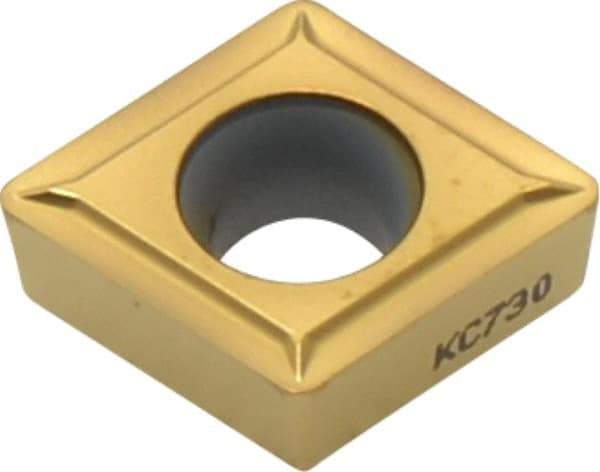 Kennametal - CCMT432 LF Grade KC730 Carbide Turning Insert - TiN Finish, 80° Diamond, 1/2" Inscr Circle, 3/16" Thick, 1/32" Corner Radius - Eagle Tool & Supply