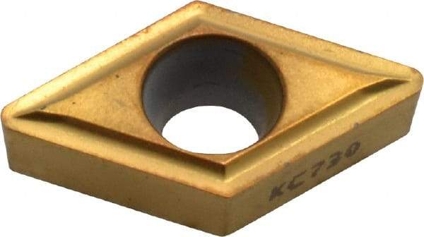 Kennametal - DCMT32.52 LF Grade KC730 Carbide Turning Insert - TiN Finish, 55° Diamond, 3/8" Inscr Circle, 5/32" Thick, 1/32" Corner Radius - Eagle Tool & Supply