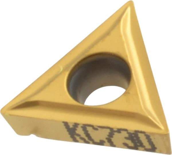 Kennametal - TCMT21.50.5 LF Grade KC730 Carbide Turning Insert - TiN Finish, 60° Triangle, 1/4" Inscr Circle, 3/32" Thick, 0.008" Corner Radius - Eagle Tool & Supply