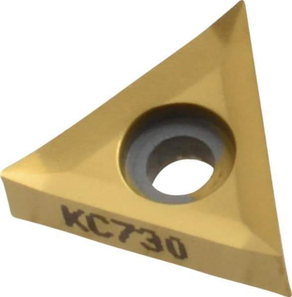 Kennametal - T220 F Grade KC730 Carbide Turning Insert - TiN Finish, 60° Triangle, 1/4" Inscr Circle, 1/8" Thick, 0.004" Corner Radius - Eagle Tool & Supply