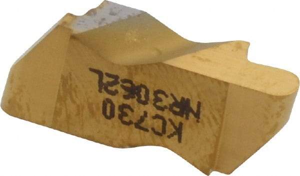 Kennametal - 3062NR Grade KC730, 3.18mm Cutting Width Carbide Grooving Insert - 3.81mm Max Depth of Cut, Left Hand, 1.59mm Corner Radius, TiN Finish - Eagle Tool & Supply