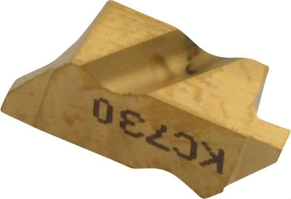 Kennametal - 2047NG Grade KC730, 1.19mm Cutting Width Carbide Grooving Insert - 1.27mm Max Depth of Cut, Left Hand, 0.09mm Corner Radius, TiN Finish - Eagle Tool & Supply