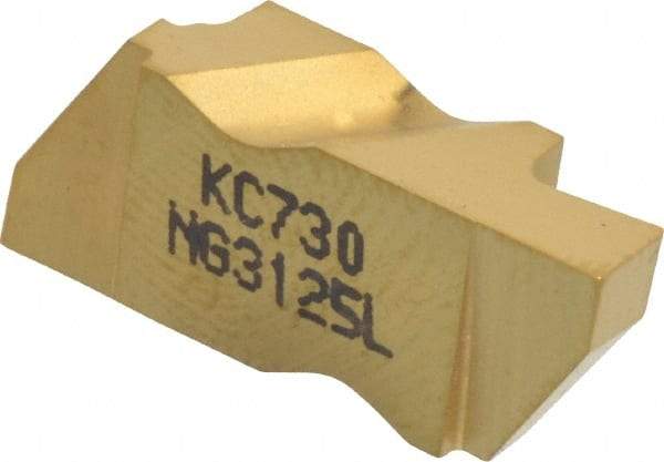Kennametal - 3125NG Grade KC730, 3.18mm Cutting Width Carbide Grooving Insert - 3.81mm Max Depth of Cut, Left Hand, 0.19mm Corner Radius, TiN Finish - Eagle Tool & Supply
