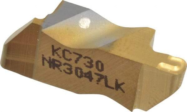 Kennametal - 3047NR K Grade KC730, 2.39mm Cutting Width Carbide Grooving Insert - 3.81mm Max Depth of Cut, Left Hand, 1.19mm Corner Radius, TiN Finish - Eagle Tool & Supply