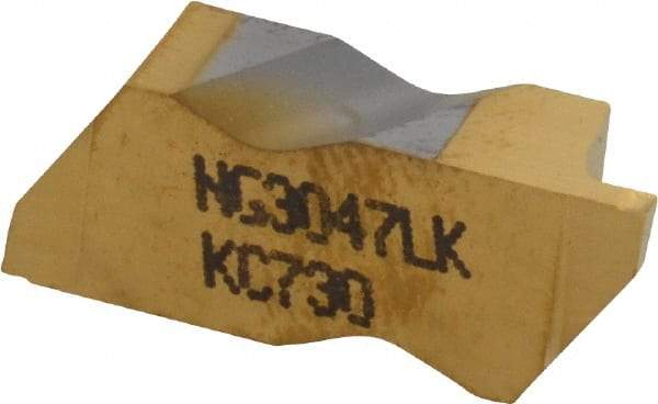 Kennametal - 3047NG K Grade KC730, 1.19mm Cutting Width Carbide Grooving Insert - 1.91mm Max Depth of Cut, Left Hand, 0.19mm Corner Radius, TiN Finish - Eagle Tool & Supply