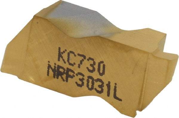 Kennametal - 3031NRP Grade KC730, 1.58mm Cutting Width Carbide Grooving Insert - 2.39mm Max Depth of Cut, Left Hand, 0.79mm Corner Radius, TiN Finish - Eagle Tool & Supply